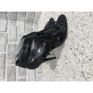 Tory Burch Black Strappy High Heel Sandals with Back Zipper